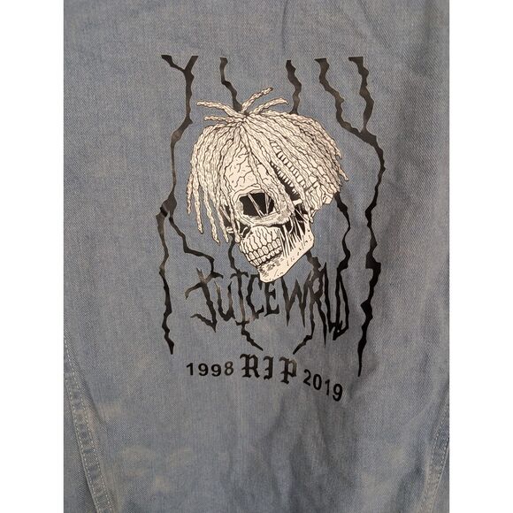Juice Wrld Denim Jacket Distressed Denim Coat Screen Print 1998 RIP 2019 Size XL - Picture 6 of 9